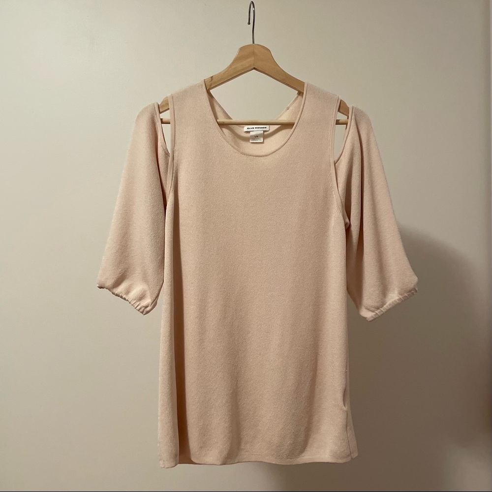 Club Monaco Cold Shoulder Knit Blouse with 3/4 Sleeve Tunic in Light Pink